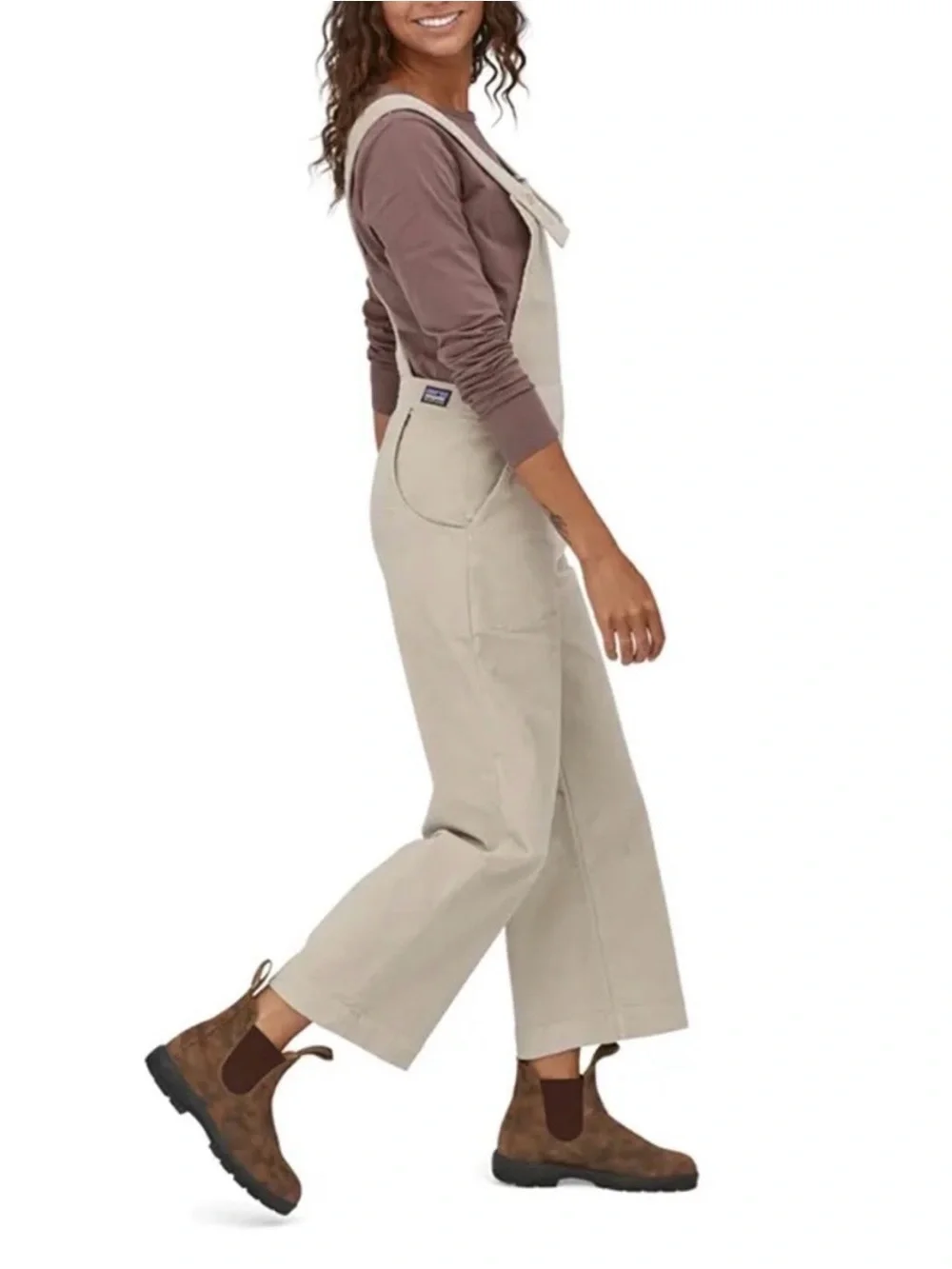 Patagonia Women's Sz 8 Stand Up Cropped Corduroy Overalls in Beige/Tan Wide Leg